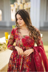 RED MALTI COLOR ANARKALI SUIT SET LW 123